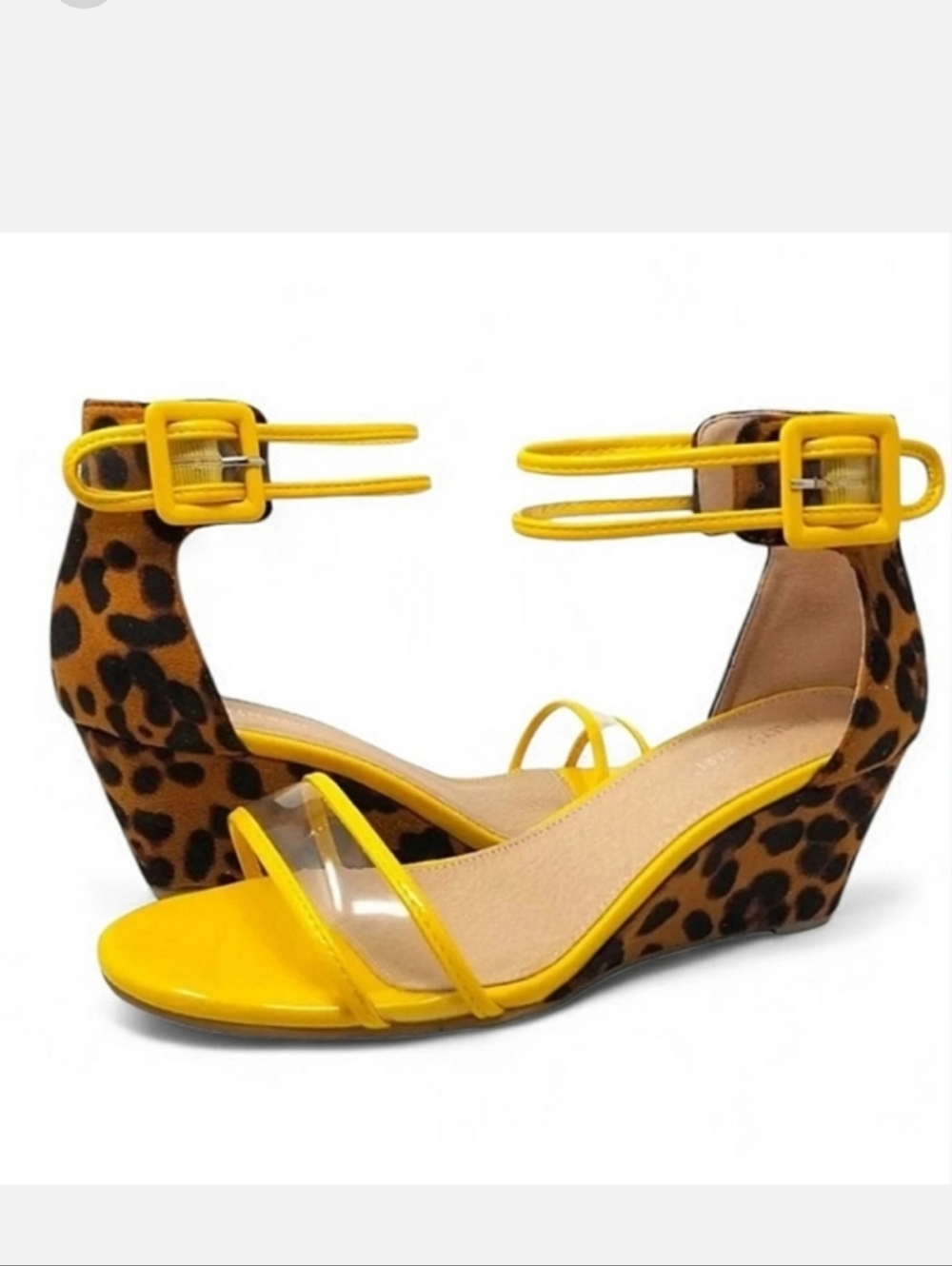 Ashley Stewart Yellow and Leopard Wedge Heels